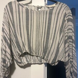 Audrey Striped Cropped Long-Sleeve Top in White and Black